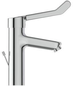 Ideal Standard Ceraplus Grande Waschtischarmatur mit Klinikhebel und Ablaufgarnitur, 123 mm Ausladung, Chrom