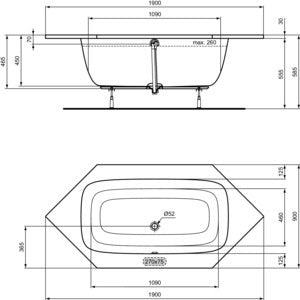 Ideal Standard i.life Sechseck-Badewanne 1900x900x450mm Weiß – Sanitäracryl, 260 l