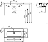 Ideal Standard i.life S Möbelwaschtisch 810 mm, 1 Hahnloch, mit Überlauf, Weiß