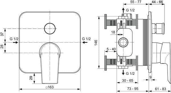 Ideal Standard Tesi UP-Badearmatur Bausatz 2, Chrom, Rosette 163x163 mm, DIN EN 1717