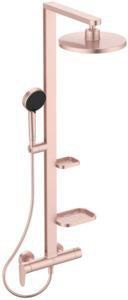 IDEAL STANDARD Duschsystem Ceraflow Alu+ mit Brausearm, 2 Ablagen, 2-Funktions-Handbrause und Kopfbrause Rose