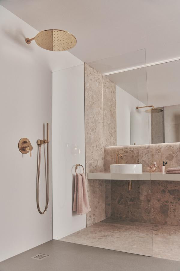 Ideal Standard Idealrain Atelier Brausehalter mit runder Rosette in Brushed Gold – Wandmontage