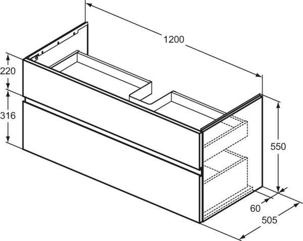 IDEAL STANDARD Finesse Waschtischunterschrank 1200 mm mit 2 Auszügen in Greige Matt – Wandhängend