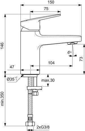 Ideal Standard Ceraplan H75 Waschtischarmatur Chrom 104 mm ohne Ablaufgarnitur
