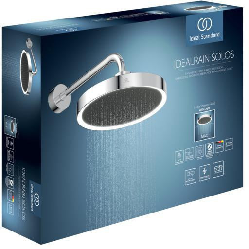 IDEAL STANDARD Idealrain Solos Regenbrause mit Licht, Wandmontage, Chrom, 412 mm