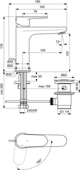 IDEAL STANDARD Cerafine O Waschtischarmatur H120 BlueStart Chrom ohne Ablaufgarnitur