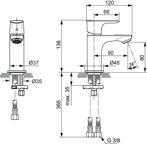 IDEAL STANDARD Connect Air Waschtischarmatur Einhandhebelmischer Chrom 90 mm ohne Ablaufgarnitur
