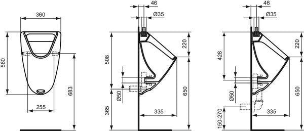 Ideal Standard Eurovit Absaugeurinal, 360x335x560 mm, Weiß, Zulauf hinten, 8er-Pack