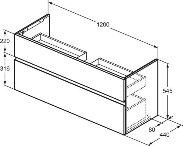 Ideal Standard Finesse Möbelwaschtischunterschrank 1200 mm, 2 Auszüge, Greige matt