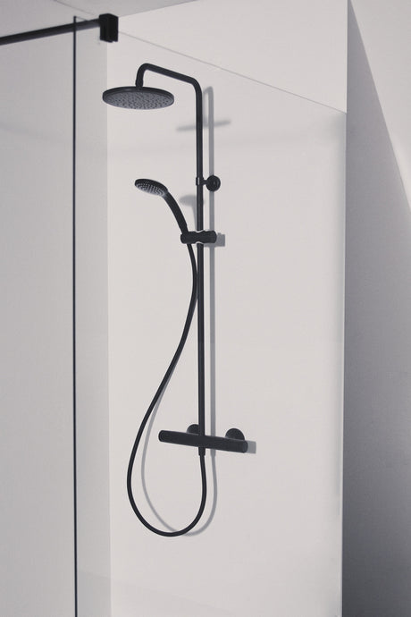 Ideal Standard IS Armaturen-Bundle AP Ceratherm T25 Silk Black – Duschsystem, Waschtischarmatur & Designsiphon