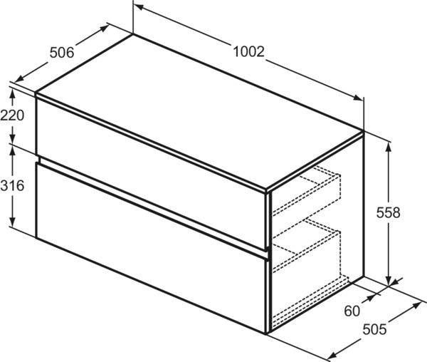 Ideal Standard Finesse Waschtischunterschrank 1002 mm, 2 Auszüge, Greige Matt, Wandhängend