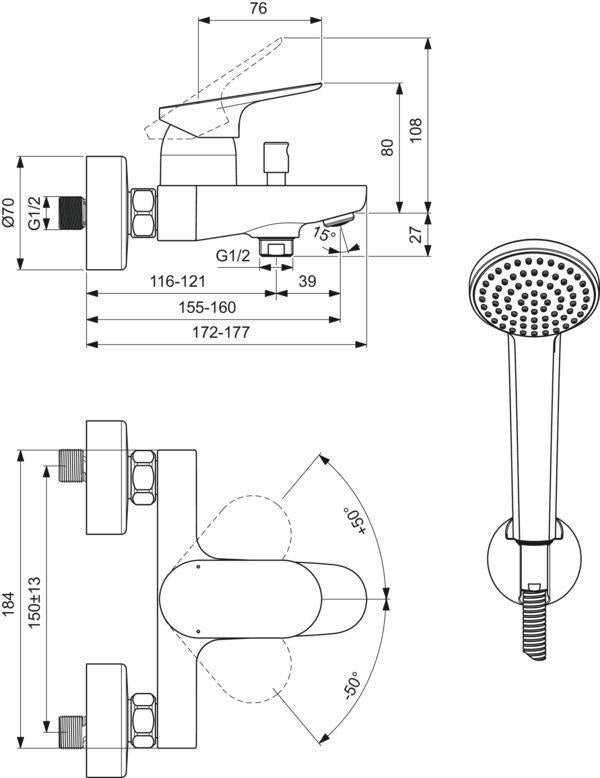 Ideal Standard Ceralife O Badearmatur Aufputz Chrom mit Handbrause-Set