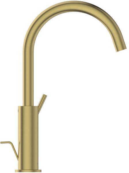 IDEAL STANDARD Joy Waschtischarmatur – Einhandhebelmischer mit Ablaufgarnitur, Brushed Gold, 169 mm Ausladung