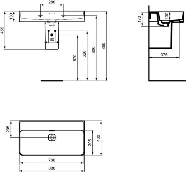 IDEAL STANDARD Halbsäule Strada II in Weiß – Feinfeuerton mit Befestigung, 170 x 285 x 337 mm