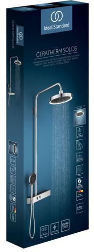 Ideal Standard Duschsystem Ceratherm Solos mit LED-Leuchtring Silver Storm – Thermostat, Kopf- & Handbrause