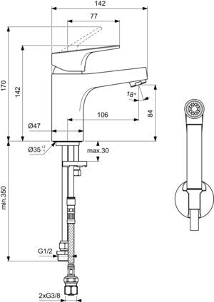 Ideal Standard Cerabase Waschtischarmatur Chrom 106 mm mit Push-Open-Ablaufventil