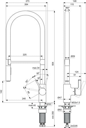 IDEAL STANDARD Gusto Semi-Professional Küchenarmatur 225 mm Ausladung Sunset Rose