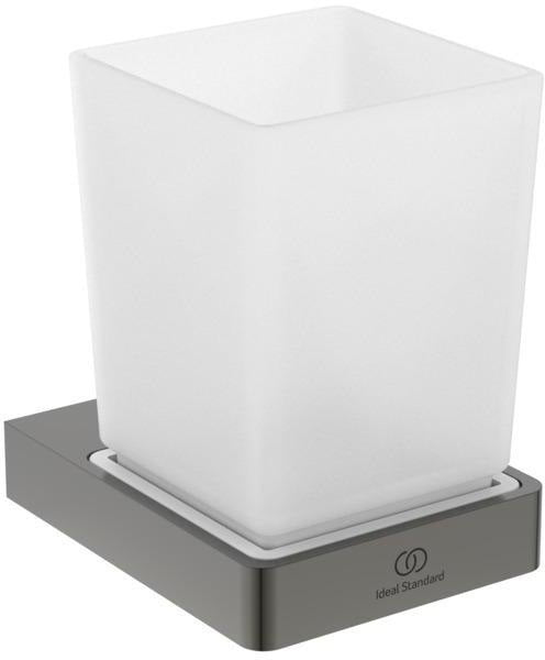 Ideal Standard Zahnputzbecher Conca Cube eckig Brushed Gold – Wandhängend, Glas, Messing