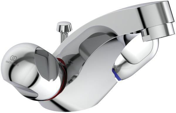 Ideal Standard Alpha Waschtisch-Zweigriffarmatur Chrom 120 mm Ausladung mit Ablaufgarnitur