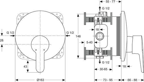 Ideal Standard Connect Blue Brausearmatur Unterputz Bausatz 2 chrom Rosette 163 mm