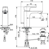 Ideal Standard Connect Air WT-Armatur Niederdruck, 125 mm Ausladung, Chrom – Push-Open-Ablauf