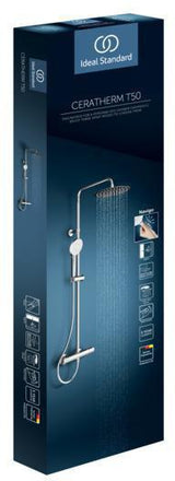 Ideal Standard Duschsystem Ceratherm T50 mit 250 mm Kopfbrause und Thermostat in Chrom