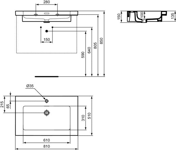 IDEAL STANDARD Möbelwaschtisch Extra 810x510mm Weiß mit Überlauf und 1 Hahnloch