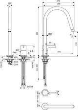 IDEAL STANDARD Gusto Küchenarmatur 243 mm Ausladung Silver Storm Einhebelmischer