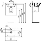 Ideal Standard i.life S Möbelwaschtisch 510 mm, 1 Hahnloch, mit Überlauf, Weiß