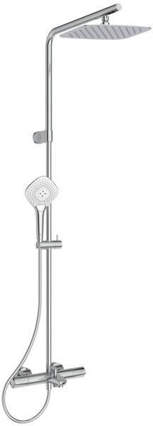 Ideal Standard Duschsystem Ceratherm T100 mit Badethermostat Chrom – Verbrühschutz, Regenkopfbrause