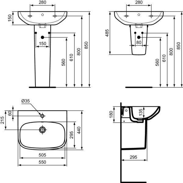 Ideal Standard i.life A Waschtisch 550x440mm 1 Hahnloch mit Überlauf Weiß