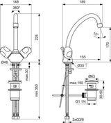 Ideal Standard Alpha Waschtisch-Zweigriffarmatur Chrom 155 mm mit Ablaufgarnitur