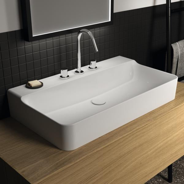 Ideal Standard Conca Aufsatzwaschtisch 800x450x145 mm, 3 Hahnlöcher, ohne Überlauf, Weiß