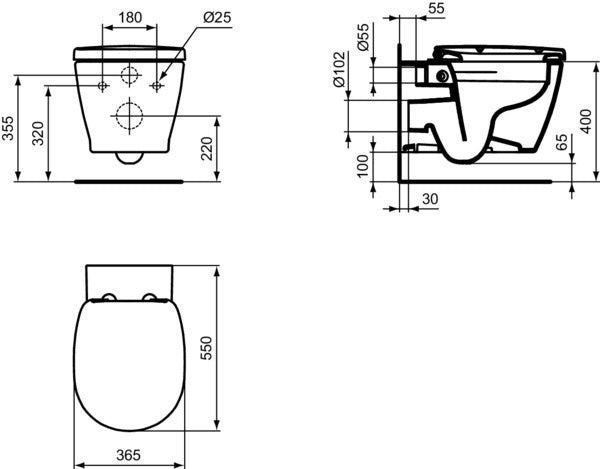 Ideal Standard Connect Wand-WC-Paket randlos mit SoftClosing WC-Sitz, 365x550x340 mm, Weiß