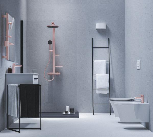 IDEAL STANDARD Duschsystem Ceraflow Alu+ mit Brausearm, 2 Ablagen, 2-Funktions-Handbrause und Kopfbrause Rose