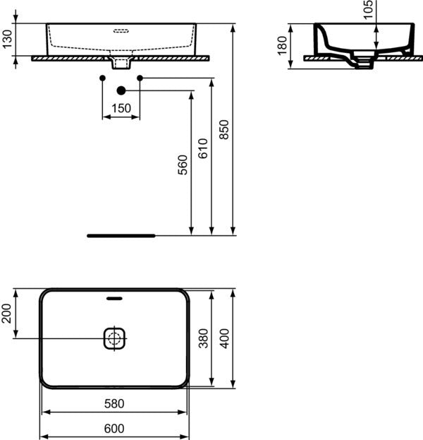 Ideal Standard Aufsatzwaschtisch Strada II 600x400x180 mm Weiß ohne Hahnloch