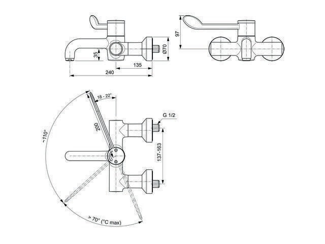 IDEAL STANDARD Schnittmodel Wand-WT-Thermostat CERAPLUS 2, Ausladung 240 mm, Chrom