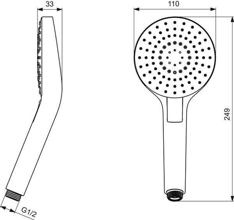 Ideal Standard Idealrain Evo Handbrause 3-Funktion, 110 mm, Chrom – mit Antikalk-System