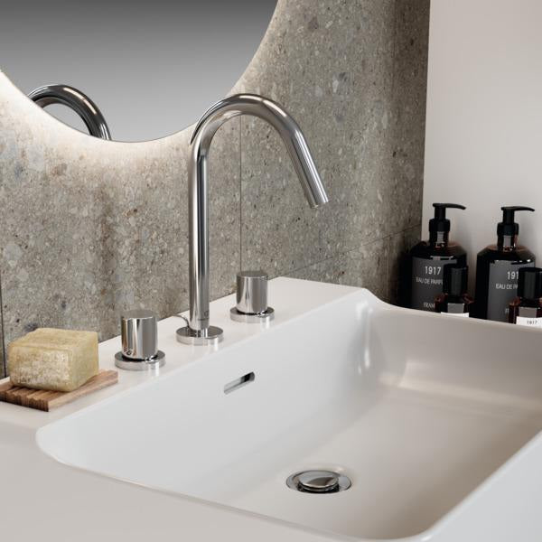 Ideal Standard Joy 3-Loch Waschtischarmatur in Brushed Gold mit Ablaufgarnitur, 127 mm Ausladung