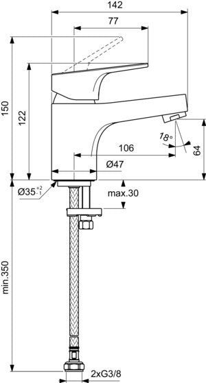 Ideal Standard Cerabase Waschtischarmatur H60 – Chrom, 106 mm Auslauf, ohne Ablaufgarnitur