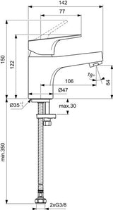 Ideal Standard Cerabase Waschtischarmatur H60 – Chrom, 106 mm Auslauf, ohne Ablaufgarnitur