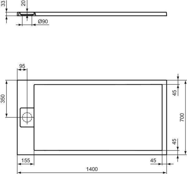Ideal Standard Ultra Flat S i.life Rechteck-Brausewanne 1400x700mm Carraraweiß