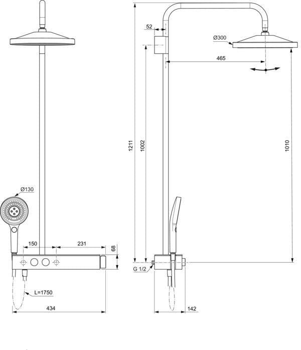 IDEAL STANDARD Duschsystem Ceratherm Solos mit Brausethermostat & Kopfbrause, Chrom