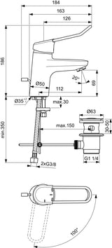 Ideal Standard Connect Blue Waschtischarmatur mit Bügelhebel, Chrom, 112 mm Ausladung