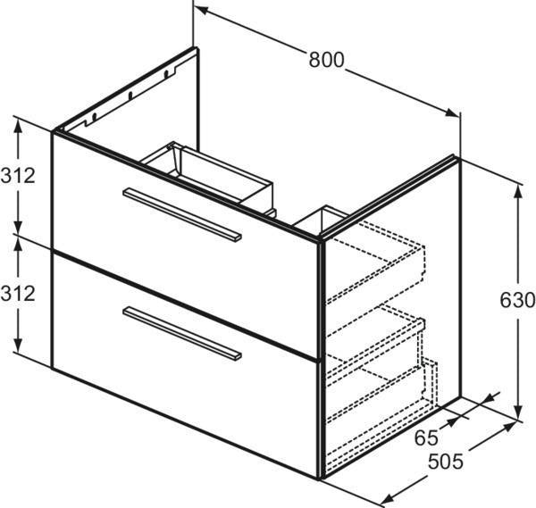 Ideal Standard i.life B Möbel-Set 120 cm – 2 Auszüge, 2 offene Fächer, Schwarz Weiß matt