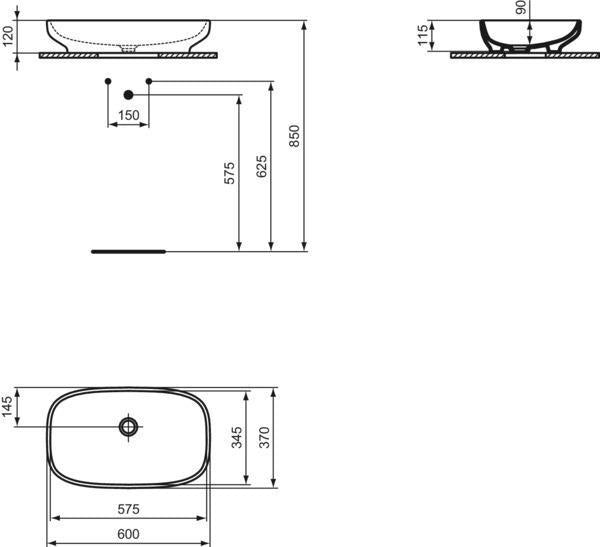 IDEAL STANDARD i.life B Aufsatzwaschtisch 600x370x120mm Weiß mit Ideal Plus, ohne Hahnloch