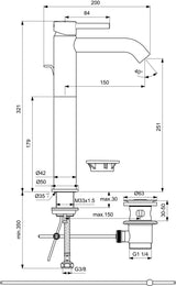 Ideal Standard Ceraline Waschtischarmatur mit 150 mm Ausladung, Ablaufgarnitur und Heißwasser-Sparfunktion