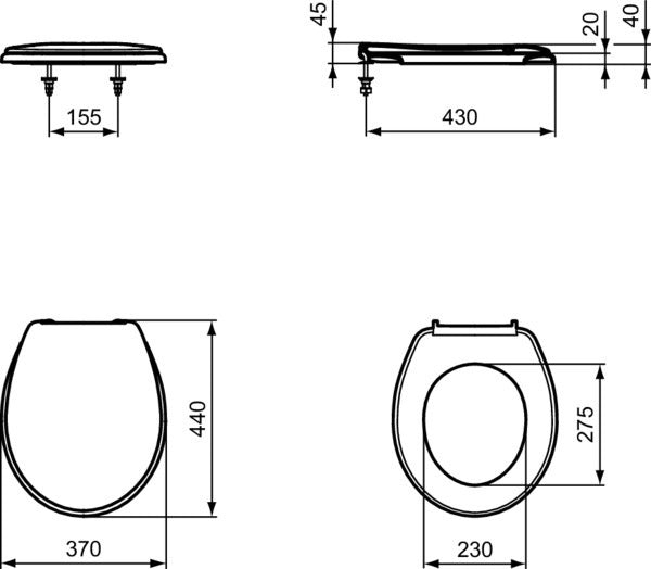 Ideal Standard Contour 21 WC-Sitz mit Deckel, Duroplast weiß, Edelstahl-Scharniere