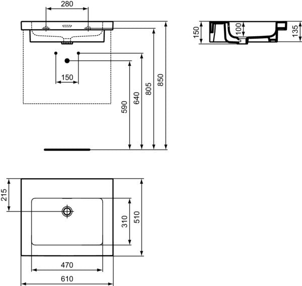 Ideal Standard Extra Möbelwaschtisch 610x510x150mm Weiß ohne Hahnloch mit Überlauf