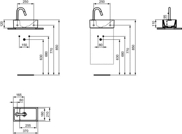 Ideal Standard i.life S Handwaschbecken-Paket mit Standventil, weiß/chrom, Ablauf links